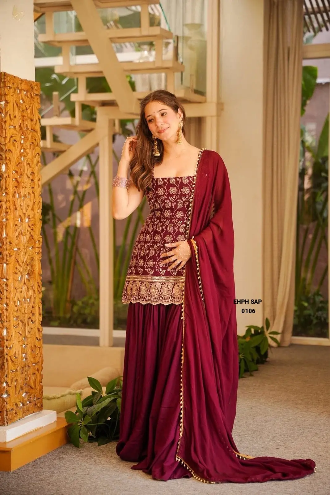 FRONT & BACK EMBROIDERY WORK WITH FANCY LACE & Kurti Palazzo Set with Dupatta